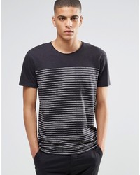 schwarzes horizontal gestreiftes T-Shirt mit einem Rundhalsausschnitt von Selected