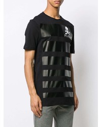 schwarzes horizontal gestreiftes T-Shirt mit einem Rundhalsausschnitt von Philipp Plein