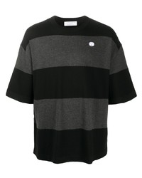schwarzes horizontal gestreiftes T-Shirt mit einem Rundhalsausschnitt von Societe Anonyme