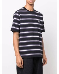 schwarzes horizontal gestreiftes T-Shirt mit einem Rundhalsausschnitt von Stussy