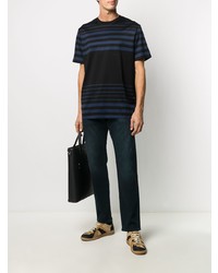 schwarzes horizontal gestreiftes T-Shirt mit einem Rundhalsausschnitt von Paul Smith