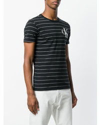 schwarzes horizontal gestreiftes T-Shirt mit einem Rundhalsausschnitt von Calvin Klein Jeans