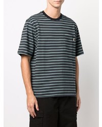 schwarzes horizontal gestreiftes T-Shirt mit einem Rundhalsausschnitt von Stussy