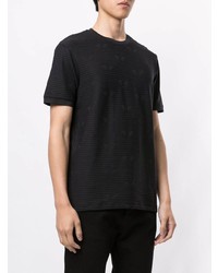 schwarzes horizontal gestreiftes T-Shirt mit einem Rundhalsausschnitt von Emporio Armani