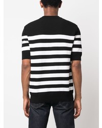 schwarzes horizontal gestreiftes T-Shirt mit einem Rundhalsausschnitt von Balmain