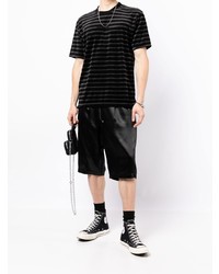 schwarzes horizontal gestreiftes T-Shirt mit einem Rundhalsausschnitt von Mastermind Japan