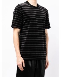 schwarzes horizontal gestreiftes T-Shirt mit einem Rundhalsausschnitt von Mastermind Japan