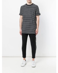 schwarzes horizontal gestreiftes T-Shirt mit einem Rundhalsausschnitt von Neil Barrett