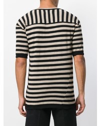schwarzes horizontal gestreiftes T-Shirt mit einem Rundhalsausschnitt von Laneus