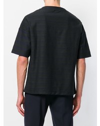 schwarzes horizontal gestreiftes T-Shirt mit einem Rundhalsausschnitt von Jil Sander