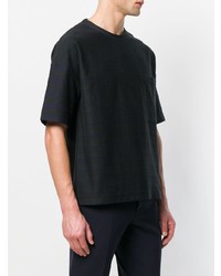 schwarzes horizontal gestreiftes T-Shirt mit einem Rundhalsausschnitt von Jil Sander