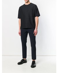 schwarzes horizontal gestreiftes T-Shirt mit einem Rundhalsausschnitt von Jil Sander