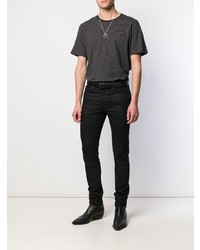 schwarzes horizontal gestreiftes T-Shirt mit einem Rundhalsausschnitt von Saint Laurent