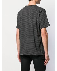 schwarzes horizontal gestreiftes T-Shirt mit einem Rundhalsausschnitt von Saint Laurent