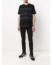 schwarzes horizontal gestreiftes T-Shirt mit einem Rundhalsausschnitt von Diesel