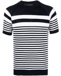 schwarzes horizontal gestreiftes T-Shirt mit einem Rundhalsausschnitt von Tagliatore
