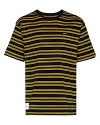 schwarzes horizontal gestreiftes T-Shirt mit einem Rundhalsausschnitt von WTAPS