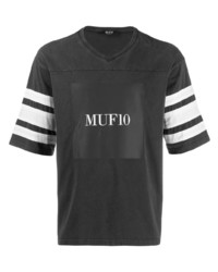 schwarzes horizontal gestreiftes T-Shirt mit einem V-Ausschnitt von Muf 10