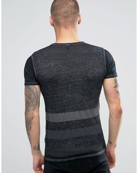 schwarzes horizontal gestreiftes T-shirt von Replay