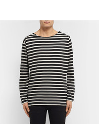 schwarzes horizontal gestreiftes T-shirt von Saint Laurent