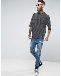 schwarzes horizontal gestreiftes T-shirt von Asos