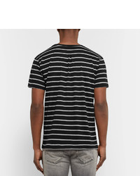 schwarzes horizontal gestreiftes T-shirt von Saint Laurent