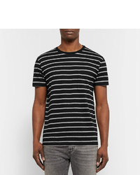 schwarzes horizontal gestreiftes T-shirt von Saint Laurent