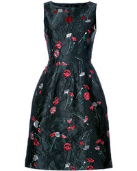 schwarzes Kleid mit Blumenmuster von Oscar de la Renta