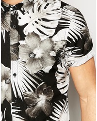 schwarzes Kurzarmhemd mit Blumenmuster von Asos
