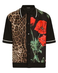 schwarzes Kurzarmhemd mit Blumenmuster von Dolce & Gabbana