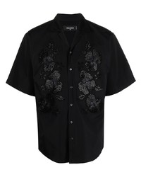 schwarzes Kurzarmhemd mit Blumenmuster von DSQUARED2