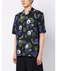 schwarzes Kurzarmhemd mit Blumenmuster von Sunspel
