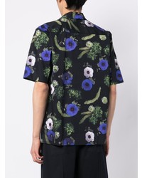 schwarzes Kurzarmhemd mit Blumenmuster von Sunspel