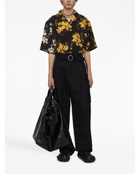 schwarzes Kurzarmhemd mit Blumenmuster von Jil Sander