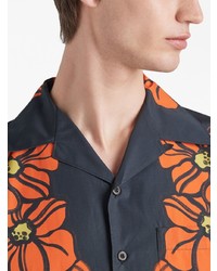 schwarzes Kurzarmhemd mit Blumenmuster von Prada