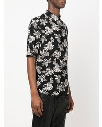 schwarzes Kurzarmhemd mit Blumenmuster von Saint Laurent