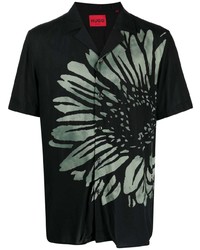 schwarzes Kurzarmhemd mit Blumenmuster von Hugo