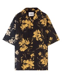schwarzes Kurzarmhemd mit Blumenmuster von Jil Sander