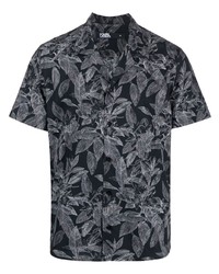 schwarzes Kurzarmhemd mit Blumenmuster von Karl Lagerfeld