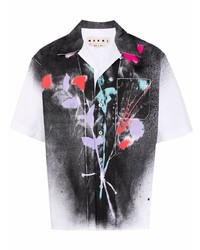 schwarzes Kurzarmhemd mit Blumenmuster von Marni