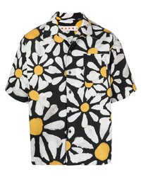 schwarzes Kurzarmhemd mit Blumenmuster von Marni