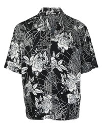 schwarzes Kurzarmhemd mit Blumenmuster von Palm Angels