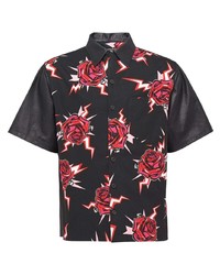 schwarzes Kurzarmhemd mit Blumenmuster von Prada