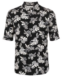 schwarzes Kurzarmhemd mit Blumenmuster von Saint Laurent