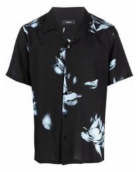 schwarzes Kurzarmhemd mit Blumenmuster von Theory