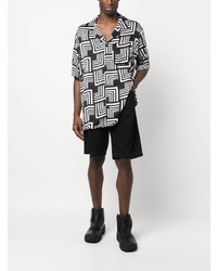 schwarzes Kurzarmhemd mit geometrischem Muster von Les Hommes