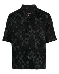 schwarzes Kurzarmhemd mit geometrischem Muster von Needles