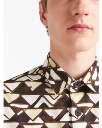 schwarzes Kurzarmhemd mit geometrischem Muster von Prada