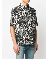 schwarzes Kurzarmhemd mit Leopardenmuster von Saint Laurent