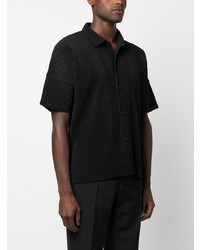 schwarzes Kurzarmhemd von Homme Plissé Issey Miyake